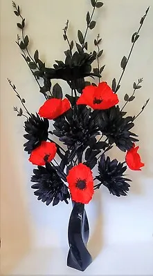 Artificial Silk Flower Arrangement Red Poppy & Black Gerbera In Vase 75cm Tall. • £32.99