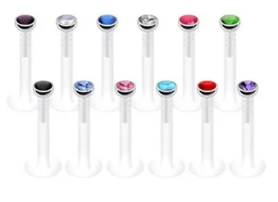 £1.89 • Buy Bioflex Labret Lip Stud Tragus Bar With Press Fit Gem - Choose Size And Colour
