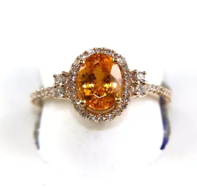 Oval Orange Mandarin Garnet & Diamond Halo Lady's Ring 14k Rose Gold 1.98Ct • $850