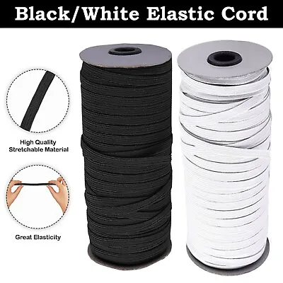 Black White Stretch Elastic Flat Elastic Cord Waist Band Cuffs Woven • £1.79