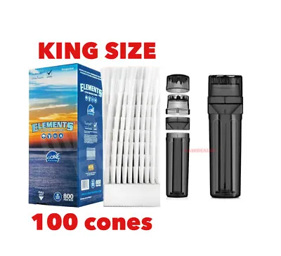 Elements Rice Organic KING Size Pre Rolled Cone+new Design Portable 3in1 Grinder • $99.99