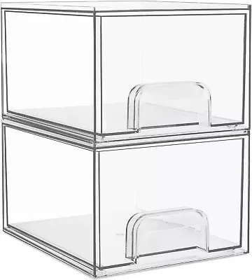 Vtopmart 2 Pack Stackable Storage Drawers Acrylic Organiser With 16 Non-Slip Ma • £19.57