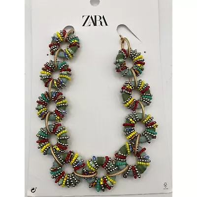 Zara Unique Green Gold Tone Beaded Statement  Necklace 18  NWT Retail 39.00 • $30.12