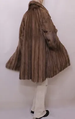 Real Mink Fur Saga Sable Hue Brown Pastel Coat Jacket Swing 10-12-14 Uk/l Visone • £329