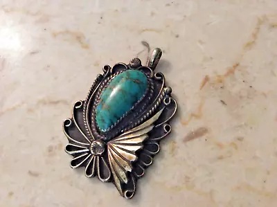 Native American Sterling Turquoise Pendant Kevin R Billie Signed • $110