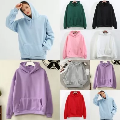 Ladies Fleece Hoodies Solid Sweatshirt Women Casual Loose Long Sleeve  Tops UK • £9.89