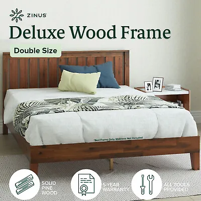 $389 • Buy Double Bed Frame Deluxe Solid Pine Wood Base Mattress Foundation - Zinus
