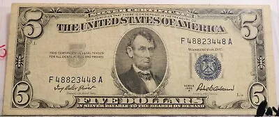 1953 A $5 Silver Certificate  Blue Seal  Fancy Serial Number • $20.39