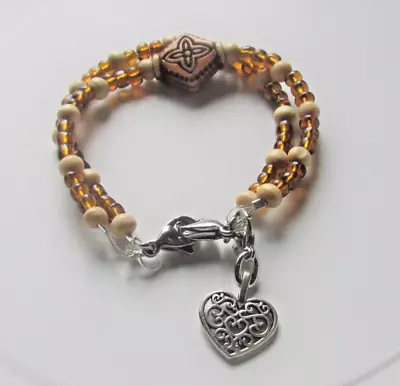 MEDICAL ID REPLACEMENT BRACELET Double Strand Amber Earth Tones 6 3/4  STRETCH • $16.99