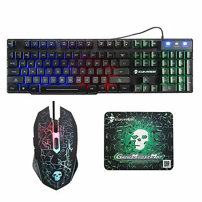 $29.89 • Buy T6 Gaming Keyboard And Mouse Set Mouse Pad Rainbow Backlit For PC PS4 Xbox One