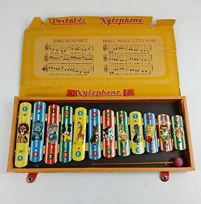 Vintage Portable Xylophone Animal Printed Made In Japan Children's Musical Toy • $39.95