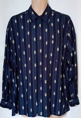 Gabicci Size Large Men's Long Sleeve Shirt Black Blue Shadow Stripe Pattern • £14.99