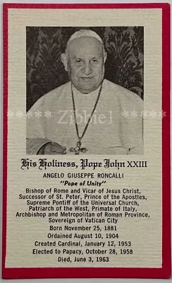 His Holiness Pope John XXIII Vintage 1963 Holy Devotional Prayer Card. • $6
