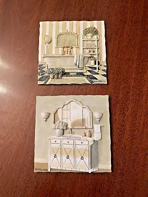 C Winterly Olson 3-D Tiles Bathroom Scene Wall Art 5.5  X 5.5  - Lot Of 2 • $19.95