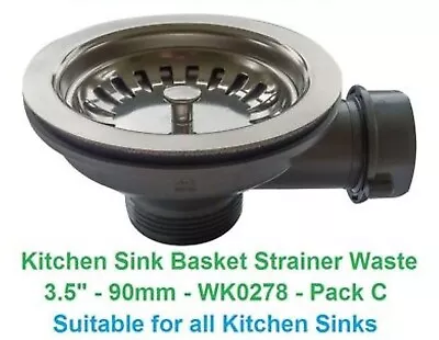 Kitchen Sink Strainer Basket Waste 3.5” Stainless Steel 90mm Sink Drain.  • £7.99