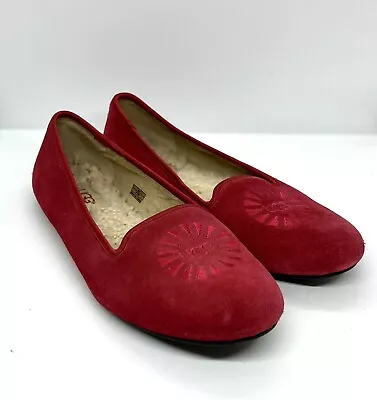 Ugg Australia Womens Sz 7 Alloway Ballet Flat Shoes Red Suede Sheepskin • $22.99