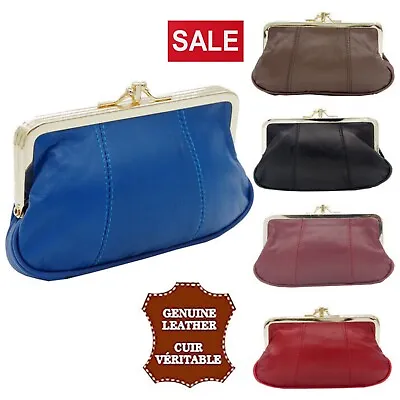Ladies Real Leather Big Clip Top Clasp Purse Clutch Money Pouch Coin Wallet • £12.99