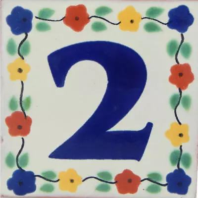 Mexican Ceramic Tile House Number Home Address Floral Tile # 2 • $2.50