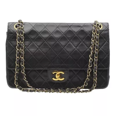 CHANEL Quilted W Flap Turnlock Chain Shoulder Bag GHW W26.5 Black Vintage D2705 • £1000.36