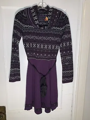 Krimson Klover Sweater Dress Cowl Neck Merino Wool Tie Front Purple Sz XS B759 • $32.40