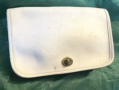 Vintage Coach Penny Pocket Crossbody Clutch Bag White Ivory Leather Brass 9755 • $69