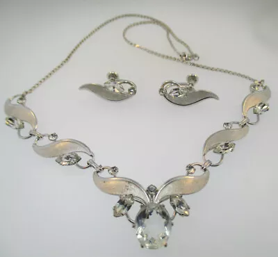 Sterling Silver And Rhinestones Van Dell Necklace And Screwback Earring Set* • $59