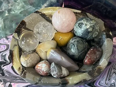 Mix Tumbles Mini Spheres Lot Of 12 Kambamba Mookaite Clear & Rose Quartz Etc • $10