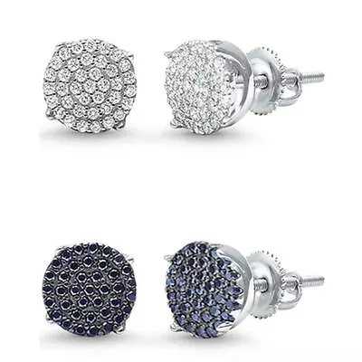  8MM 2 Colors Unisex Micro Pave Round CZ .925 Sterling Silver Stud Earrings • $18.72