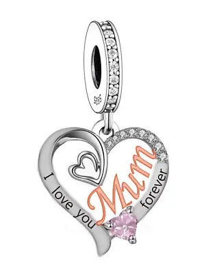Mum I Love You Forever Heart Charm 💜 925 Sterling Silver Gift • £16.99