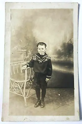 Vintage RPPC Postcard AZO Portrait Novelty Studio Peoria Young Boy Sailor Outfit • $10
