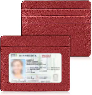 Men/Women Slim Leather RFID Wallet Front Pocket Card Holder Purse With ID Window • $5.89