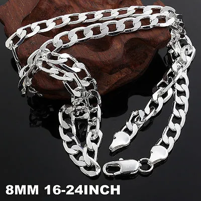 Cute Gift 925 Silver Fashion NOBLE Women Men 8MM Chain Classic Necklace JEWELRY • $2.90