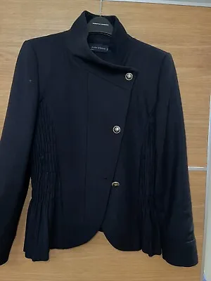 RARE Stunning ZARA Black 100% Wool Military Style Jacket Coat - Size S - Blazer • $56.85