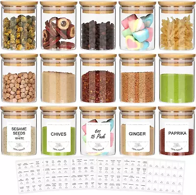 STARSIDE 6 Oz Glass Jars With Bamboo LidsSet Of 15 Empty Spice 6oz-15 Pcs  • $35.26