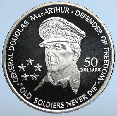 1989 NIUE Queen Elizabeth II USA General MACARTHUR Proof Silver $50 Coin I111228 • $673.65