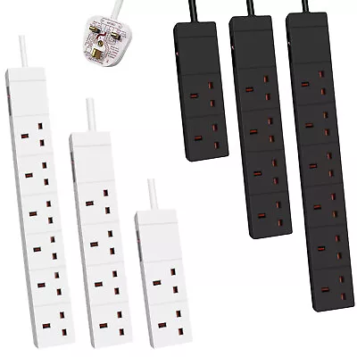 £7.99 • Buy 2,4,6 Way Gang 1m, 2m Extension Lead Cable UK Mains Plug Sockets With Swtiched