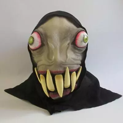 Ghoul Full Face Monster Mask Bulging Eyes Teeth With Black Fabric Cloth Hood • $27.98