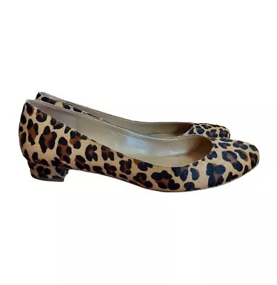 J.Crew Factory Lily Leopard Calf Hair Leather Low Block Heel Flats Size 8 • $25