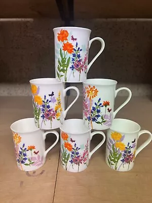 Panama Meadow Fresh Set Of 6 Fine Bone China Mugs • £17.99