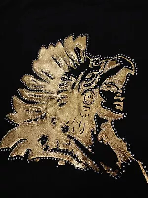 Mexico Gerrero Azteca La T-shirt Rhinestone And Gold Metal Vinyl • $23