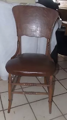 Quartersawn Oak Desk Chair / Sidechair With Brown Leather  (SC122) • $399