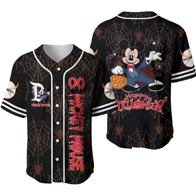 Personalized Mickey Mouse Spiderweb Happy Halloween 3D BASEBALL JERSEY SHIRT • $32.29