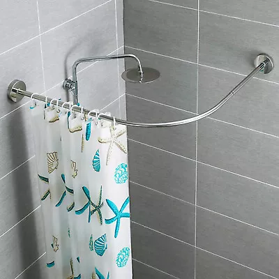 Corner Shower Curtain Rod Adjustable Stainless Steel L Shaped Rack For Bathroom • $32.89