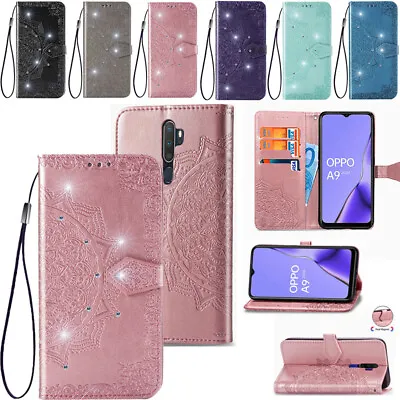 $14.89 • Buy For OPPO A5 A9 A52 A74 Bling Diamond Sparkle Flip Leather Wallet Card Case Cover