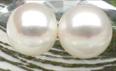 Huge 13-14mm Genuine Natural White South Sea Pearl Beads Stud Earrings  • $13.49