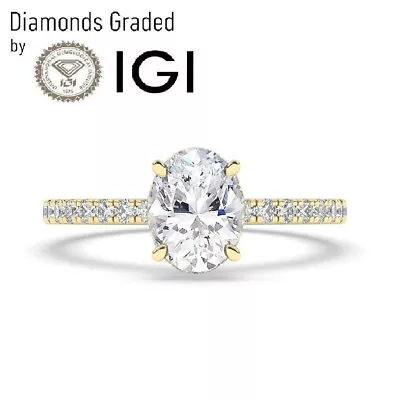 Oval Solitaire Hidden Halo 14K Yellow Gold Engagement Ring2.50ct Lab-grown IGI • $2106