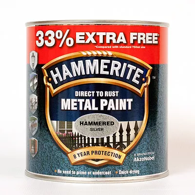 Hammerite Metal Paint Hammered - Silver - 750ml - 33% EXTRA FREE 1L Tin • £19.99