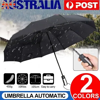 $6.31 • Buy Automatic Folding Umbrella Windproof Auto Open Compact With 10Ribs Fiberglass AU