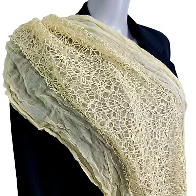 Crochet Lace Scarf Women Accessories Wrap Shawl Rayon Cream Beige Doily Retro • $29