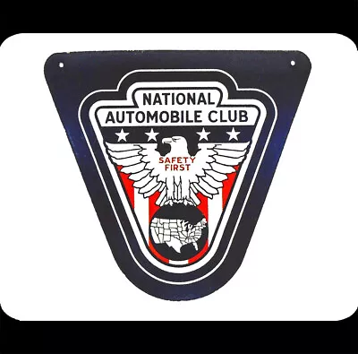 Vintage Metal Sign 10x8 Bald Eagle National Automobile Club Shield Red Blue Art • $10.95